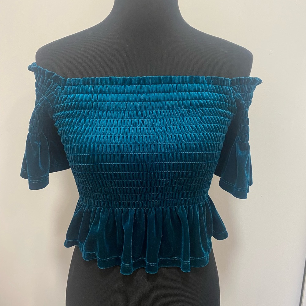 BP. Blue Off-The-Shoulder Cropped Top